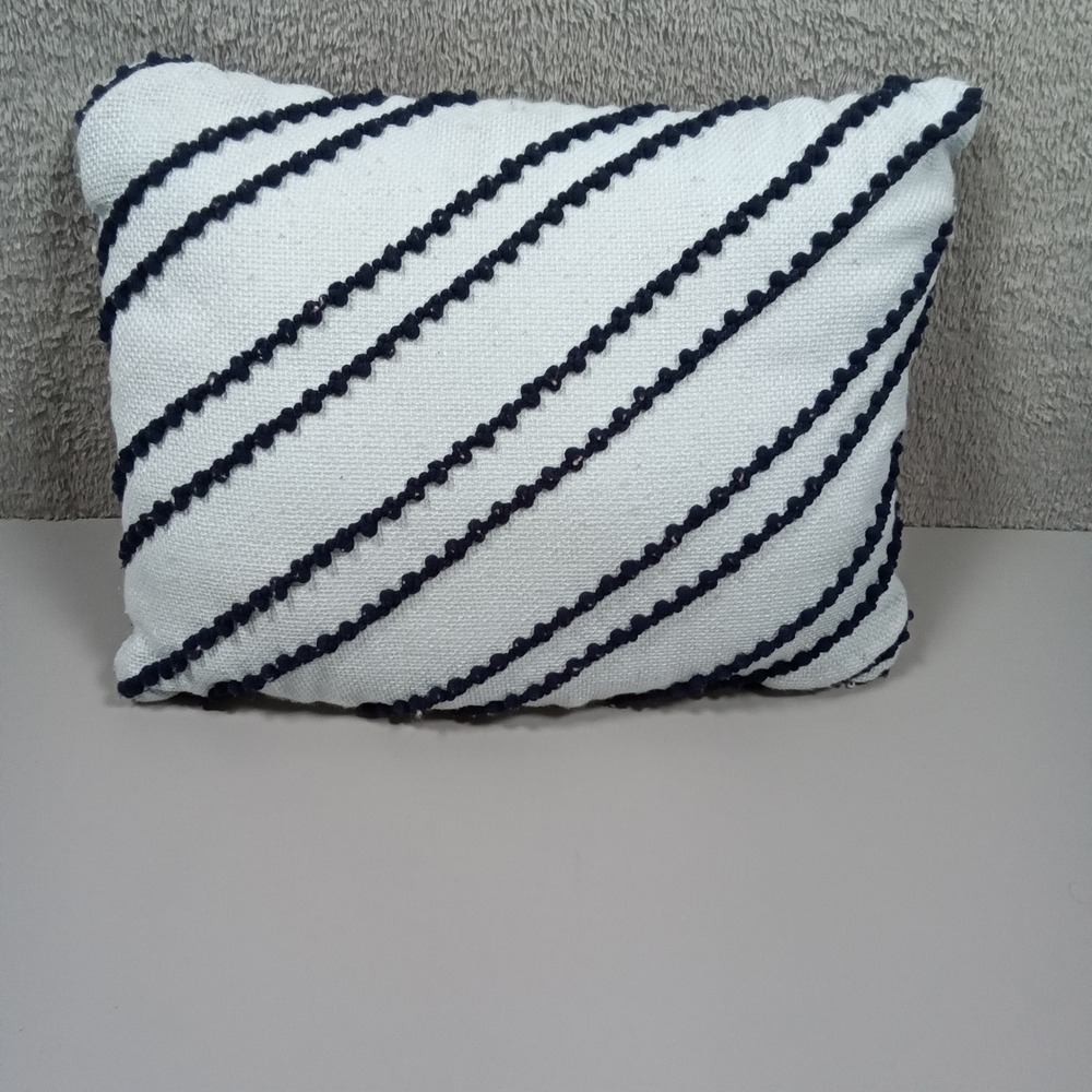 Mainstays Navy Blue White Pom Pom Striped Decorative Throw Pillow 16x12 Boho